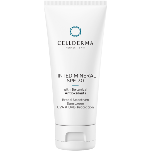 CellDerma Tinted Mineral SPF 30 with botanical antioxidants and an added universal tint perfect for concealing uneven skin tone and acne